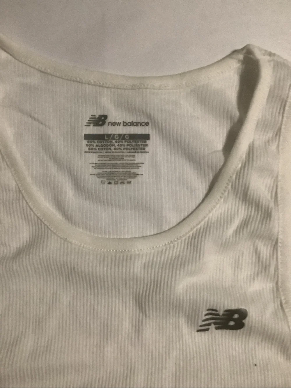 New Balance White Ribbed Tank Top with Gray Logo